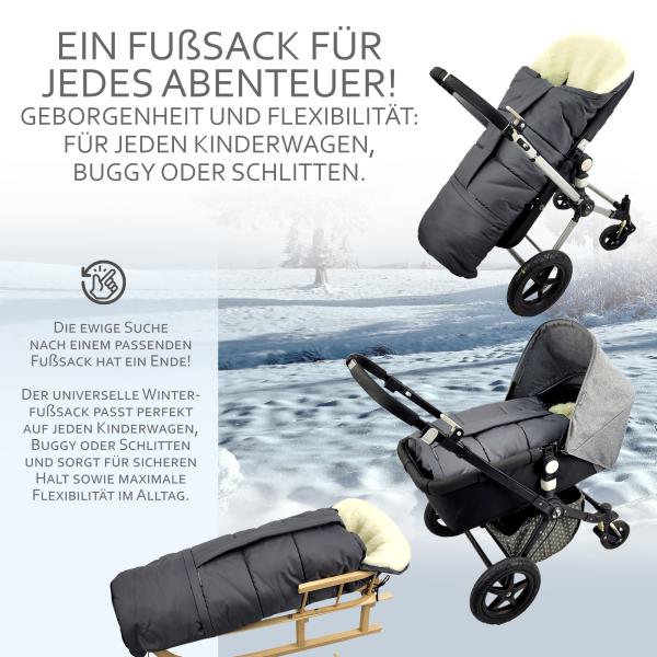 BAMBINIWELT Winterfußsack in Mumienform für Kinderwagen und Buggy, 110cm, Wolle, Design UNI